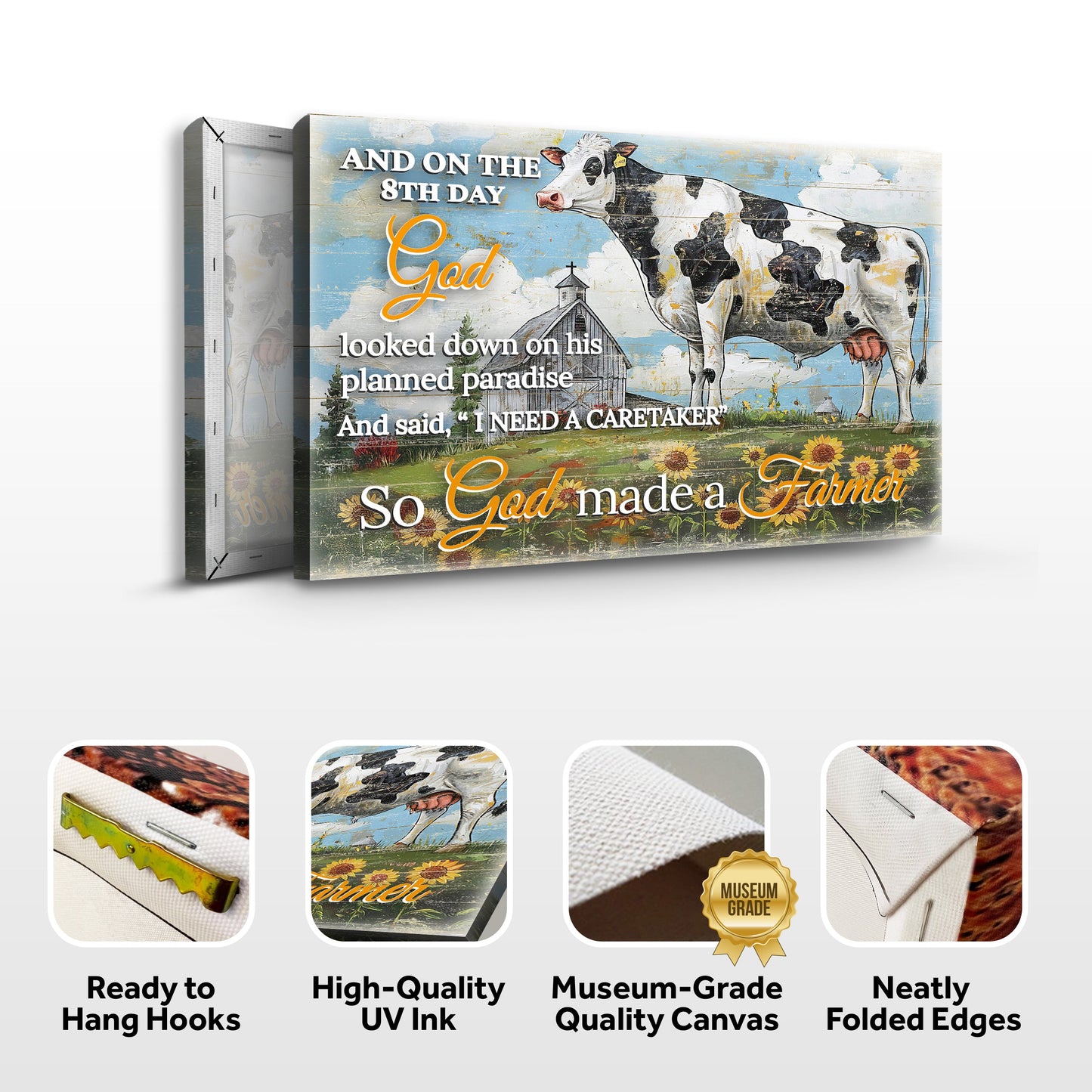 On the 8th Day God Made a Farmer Canvas Faith Sign