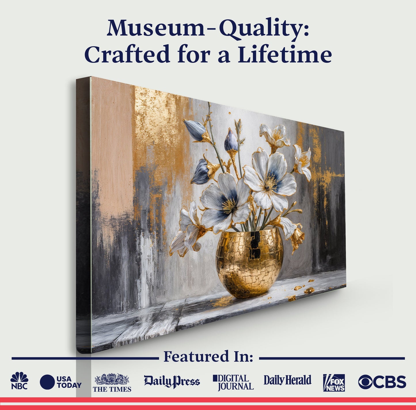 Magnolia Bloom in Gold Abstract Canvas Wall Art