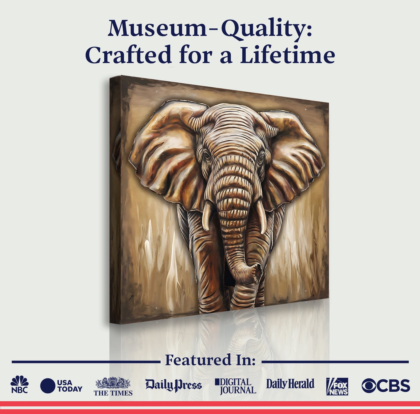 3D Elephant Canvas Wall Art