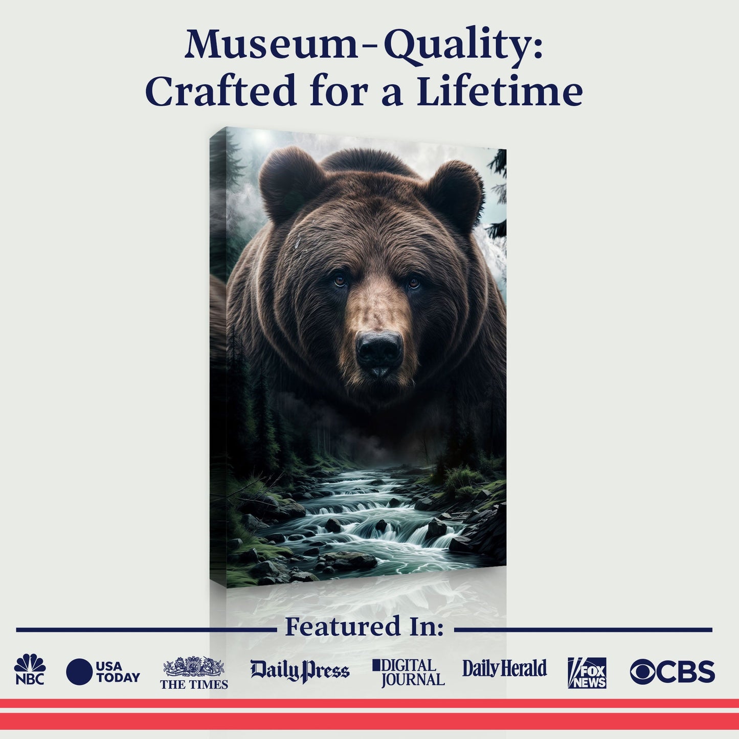 Grizzly Bear Double Exposure Canvas Wall Art