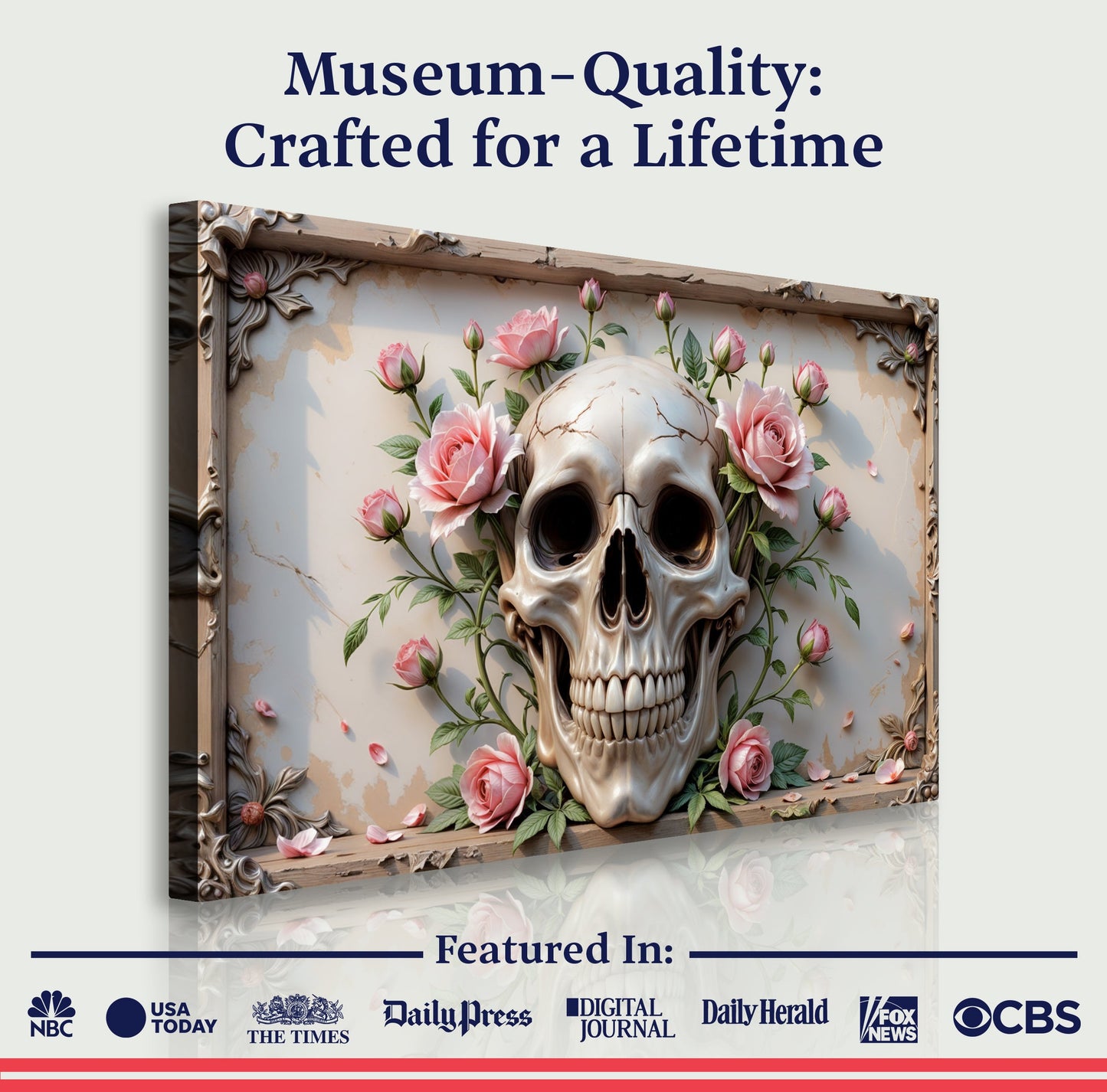 3D Rose and Skull Canvas Wall Art V