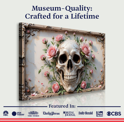 3D Rose and Skull Canvas Wall Art V