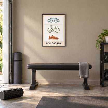 Swim Bike Run Poster: Minimalist Triathlon Icons Wall Art