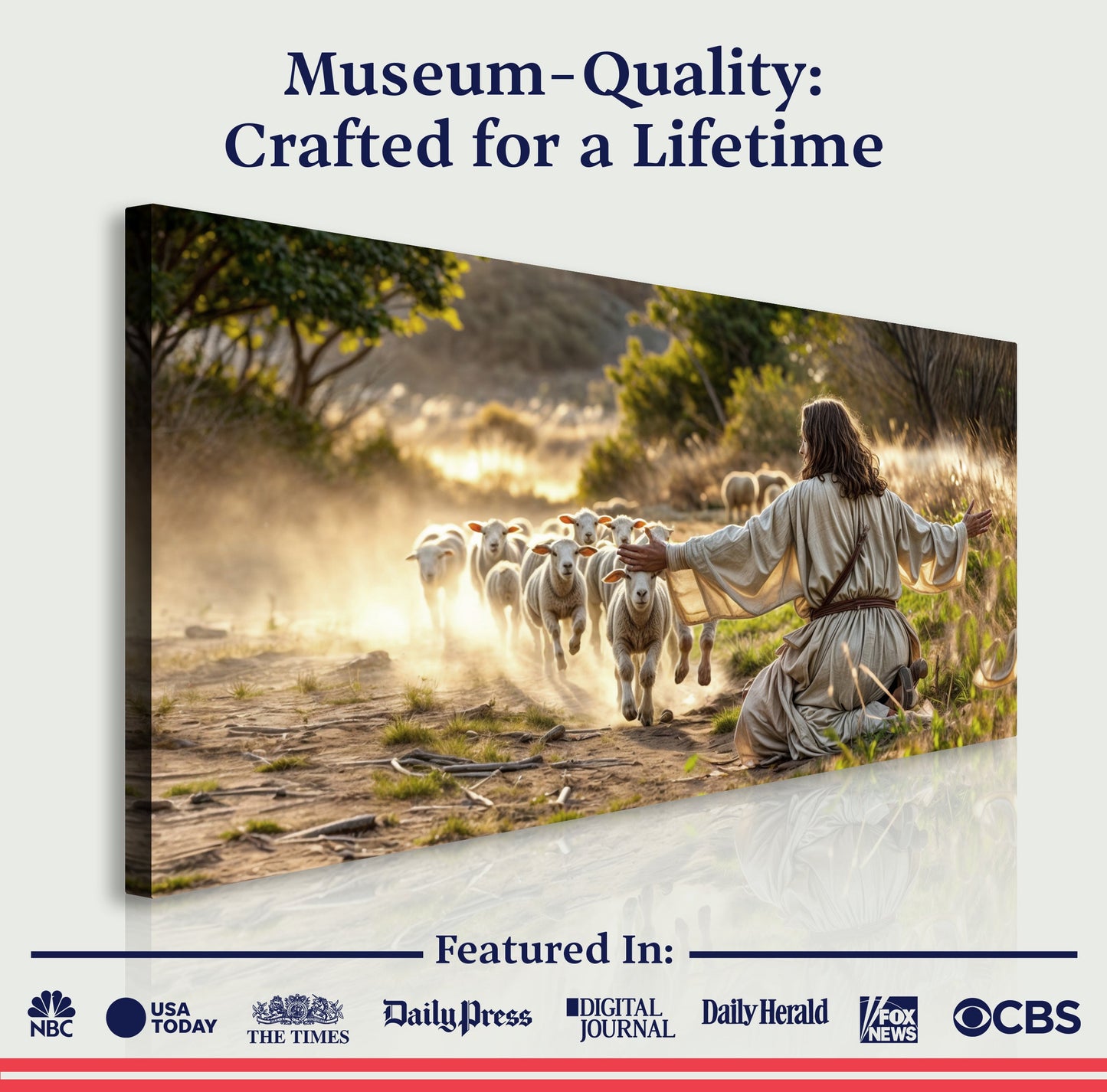 Christian Wall Canvas Jesus Protects Sheep from Wolves
