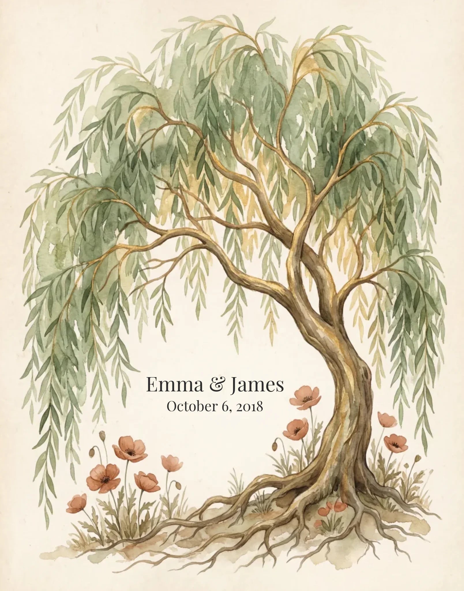 Willow tree 9th anniversary artwork with couple names and date, sized for the 11x14 inch framed print