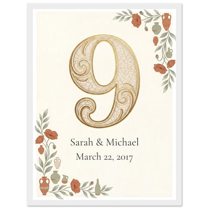 Personalized 9th Anniversary Wall Art - 20x25 cm / 8x10″ - White frame / Ready-to-hang - Sparkycare