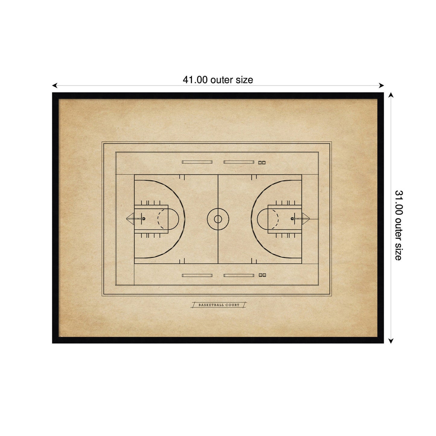 Vintage Basketball Court Diagram Framed Wall Art