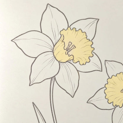 Close up of a pale yellow daffodil trumpet printed on smooth matte aluminum