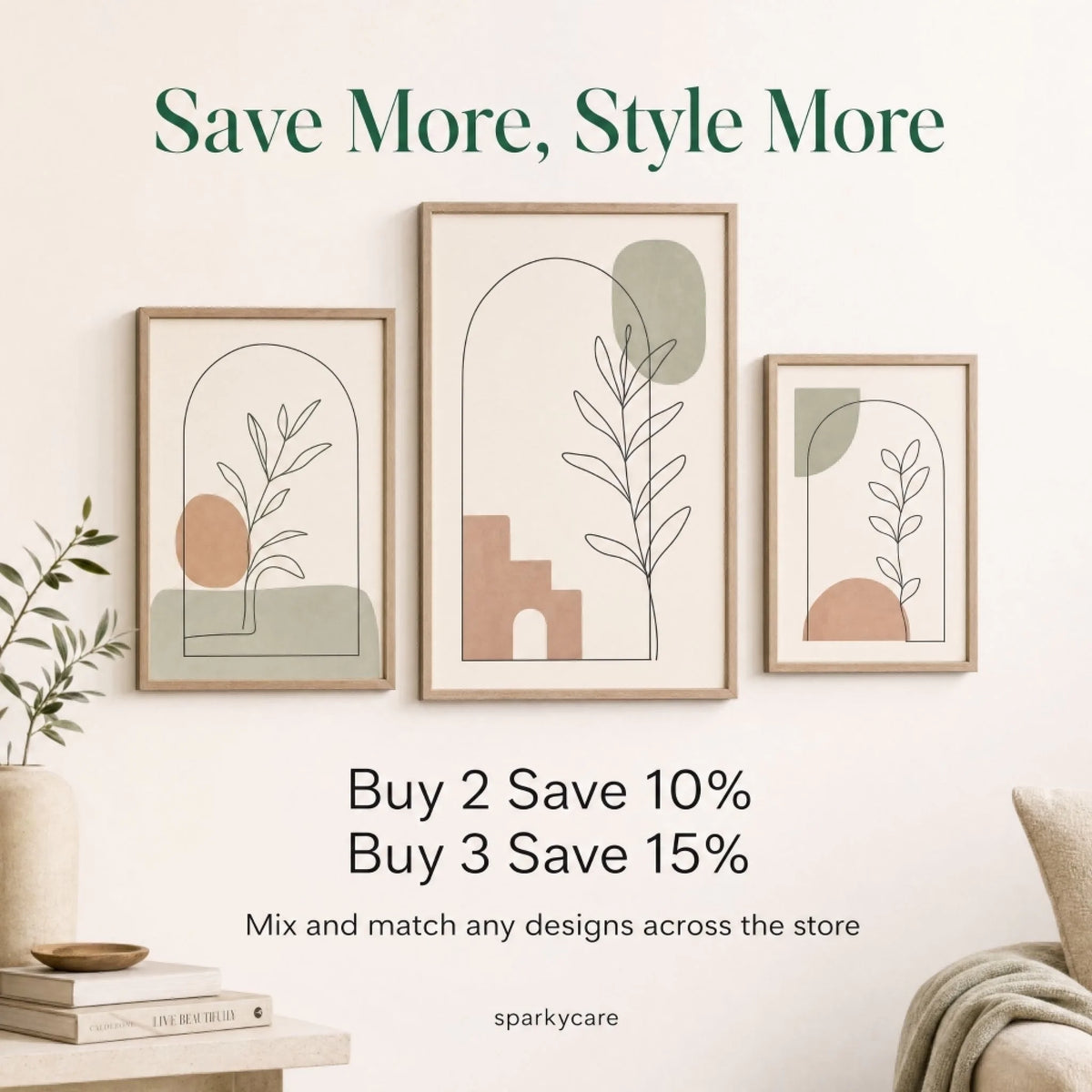Buy more and save more on Sparkycare wall art when you order more than one piece