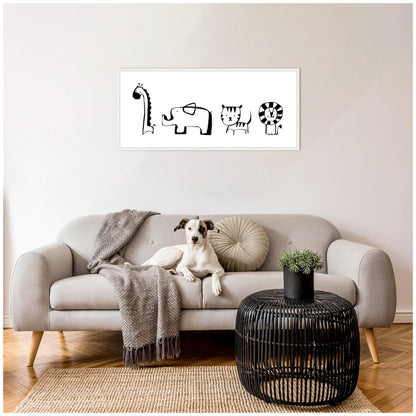 Minimalist Giraffe Elephant Tiger and Lion Sketch Canvas Wall Art