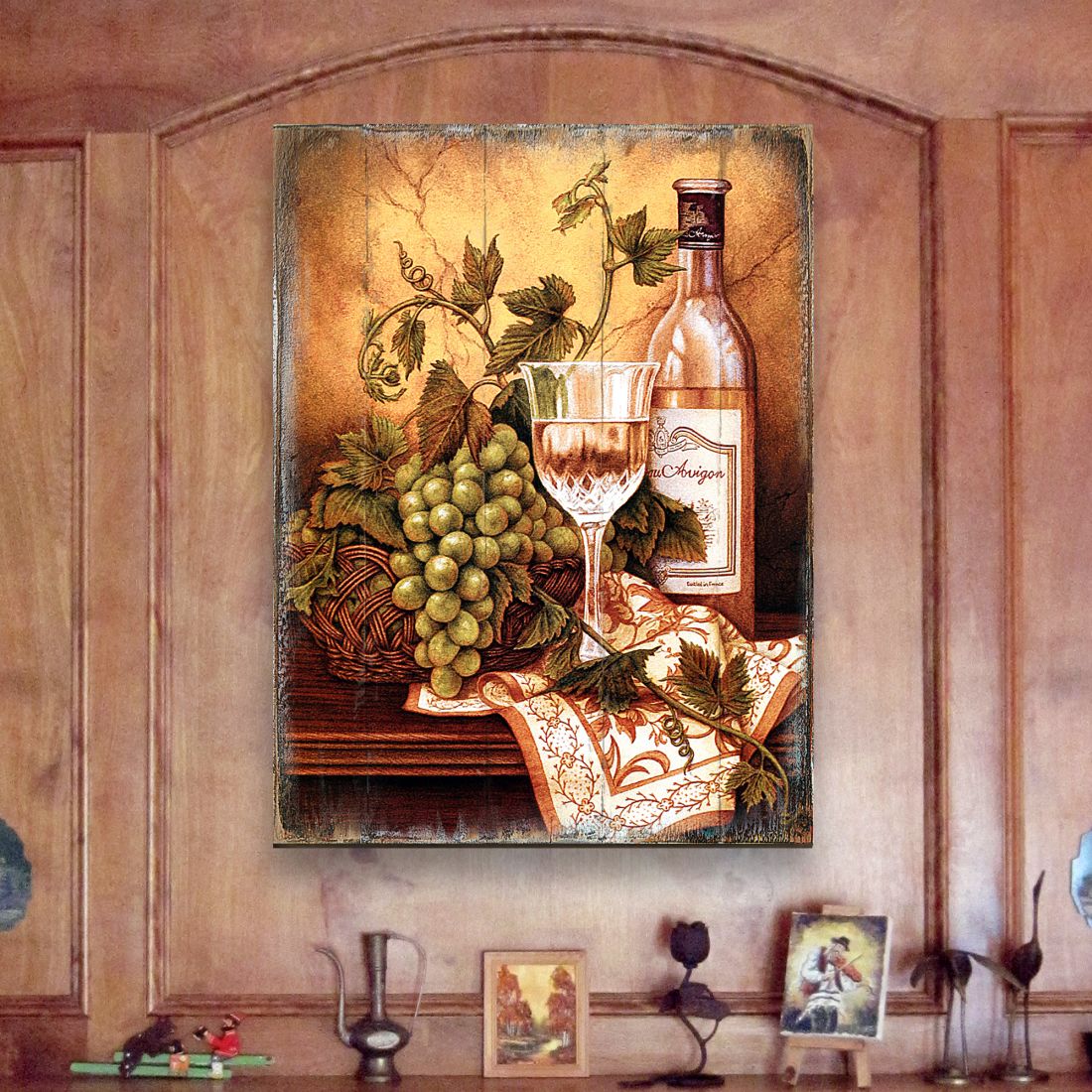 Vine and Grapes Handcrafted Wood Wall Art