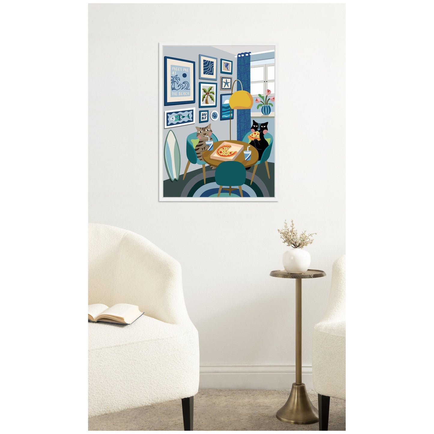 Pizza Cats Framed Canvas Wall Art