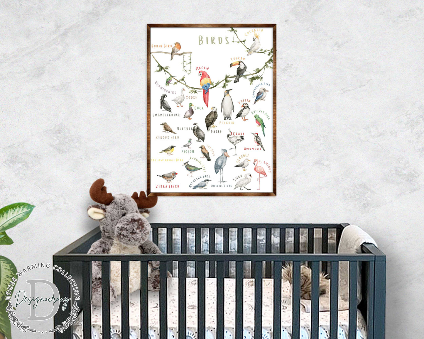 Birds Alphabet Wood Wall Art - Educational Kids Decor