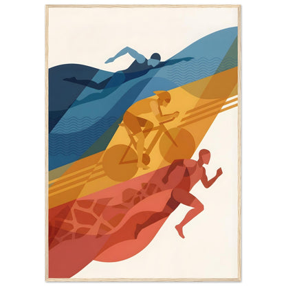 Abstract Triathlon Print: Geometric Swim Bike Run Wall Art - 70x100 cm / 28x40″ - Wood frame / Ready-to-hang - Sparkycare