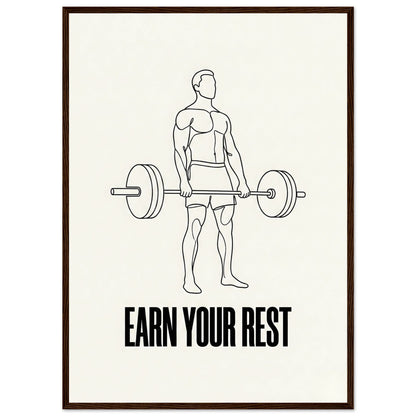 Earn Your Rest - Minimalist Deadlift Gym Poster - 20x25 cm / 8x10″ - White frame / Ready-to-hang - Sparkycare