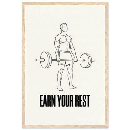 Earn Your Rest - Minimalist Deadlift Gym Poster - 20x25 cm / 8x10″ - White frame / Ready-to-hang - Sparkycare