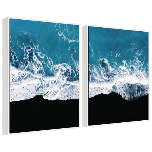 Sylvie Minimalist Ocean Waves on Beach Framed Canvas Art Set by Michael Schauer