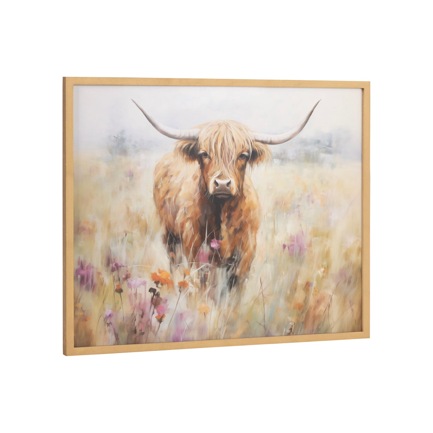 Highland Cow in a Flower Field Framed Wall Art Print