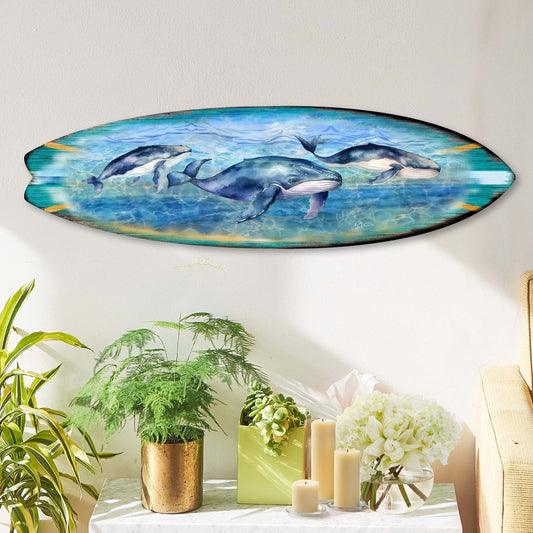 Whale Surfboard Wood Wall Art - Coastal Ocean Decor