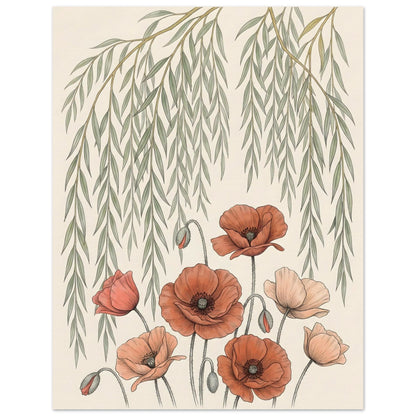 Willow Tree and Poppy Botanical 9th Anniversary Wall Art - 27x35 cm / 11x14″ / Museum-Quality Matte Paper Poster - Sparkycare