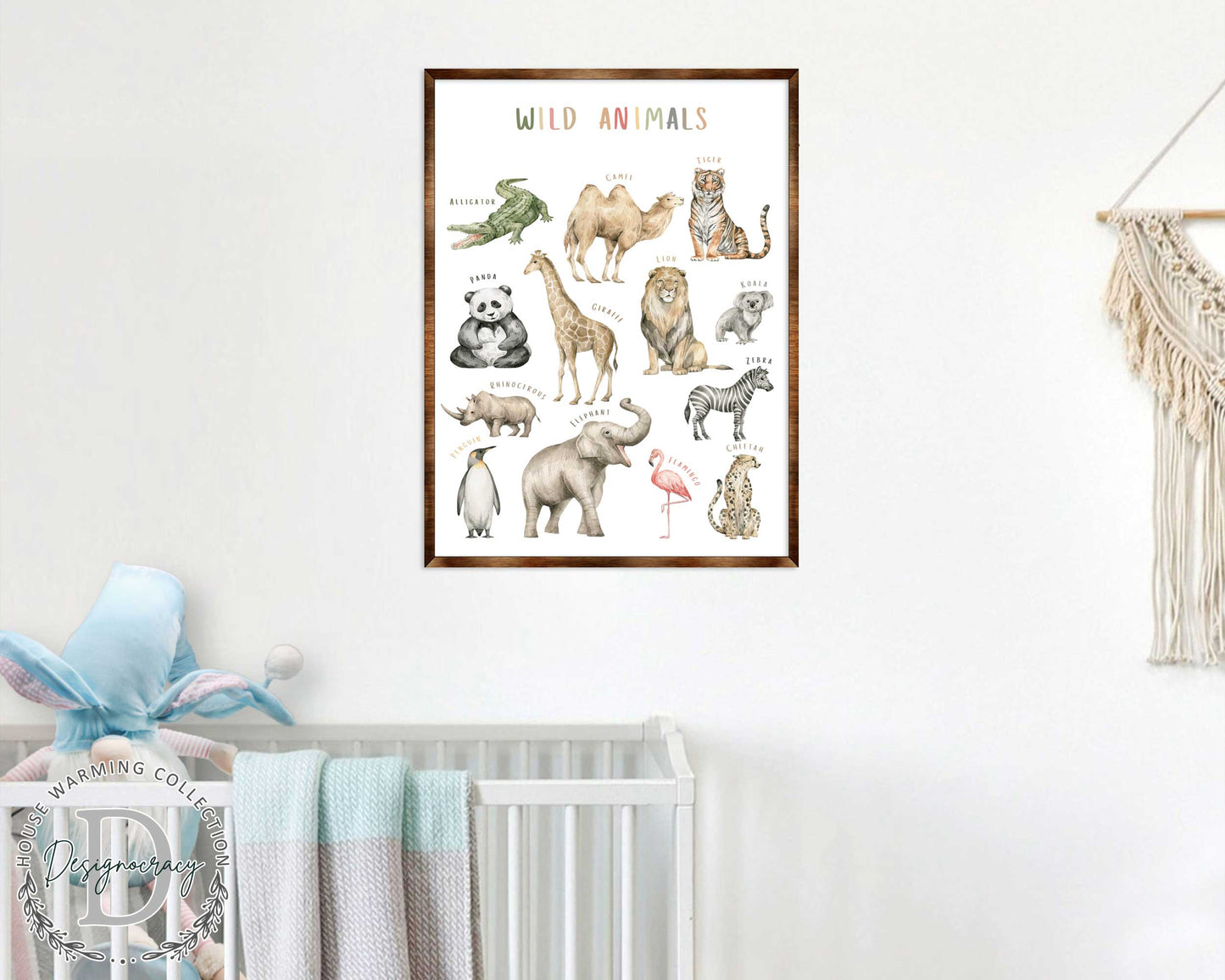 Wild Animals Wooden Kids Room Wall Art Poster