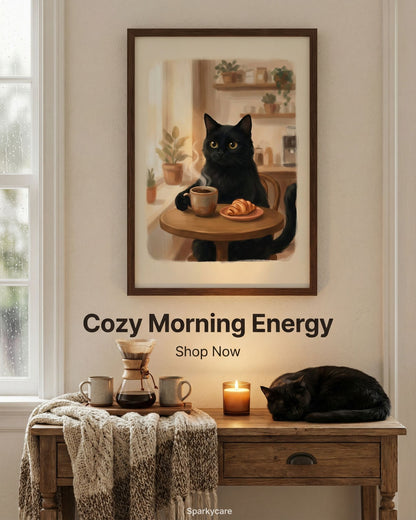 Wandbild „Kaffeekatze“ – Das gemütliche Morgenposter, das Ihrer Küche noch gefehlt hat