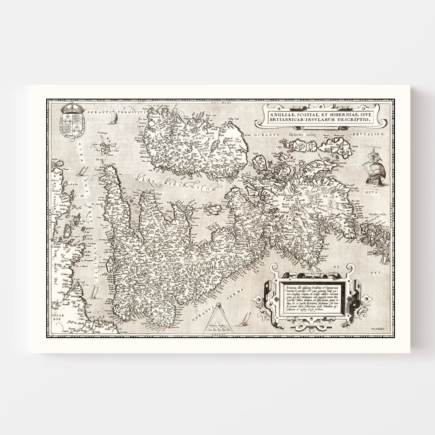 Vintage Map of England, Scotland and Ireland, 1570