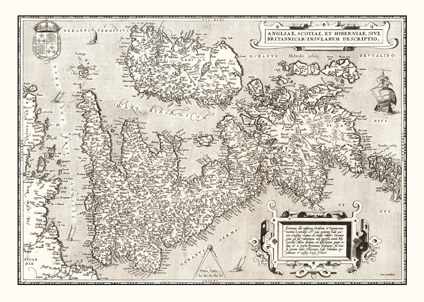 Vintage Map of England, Scotland and Ireland, 1570