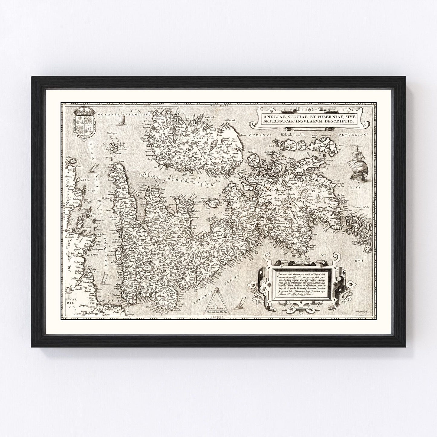 Vintage map of England, Scotland, and Ireland, 1570