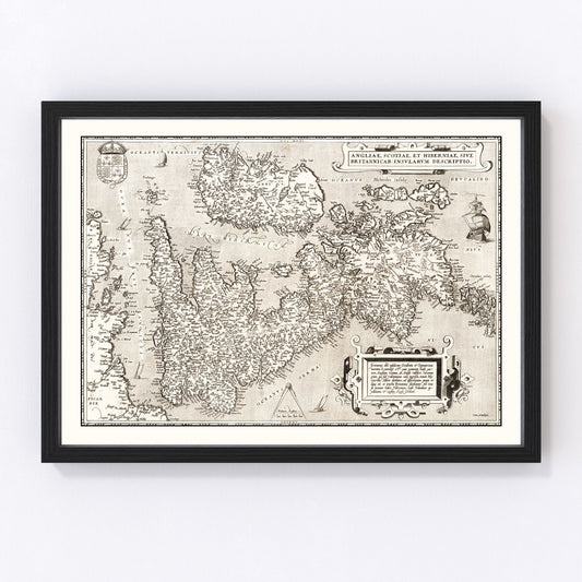 Vintage map of England, Scotland, and Ireland, 1570