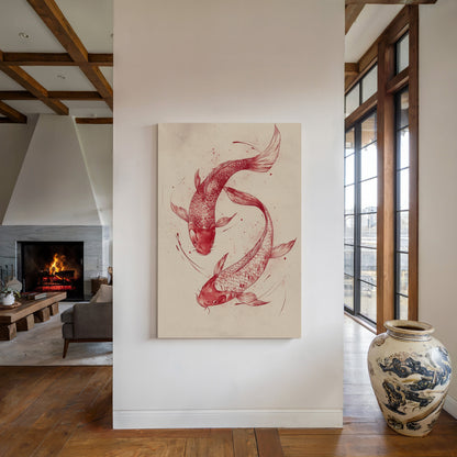 Koi Fish Wall Art Minimalist Japanese Ink Print