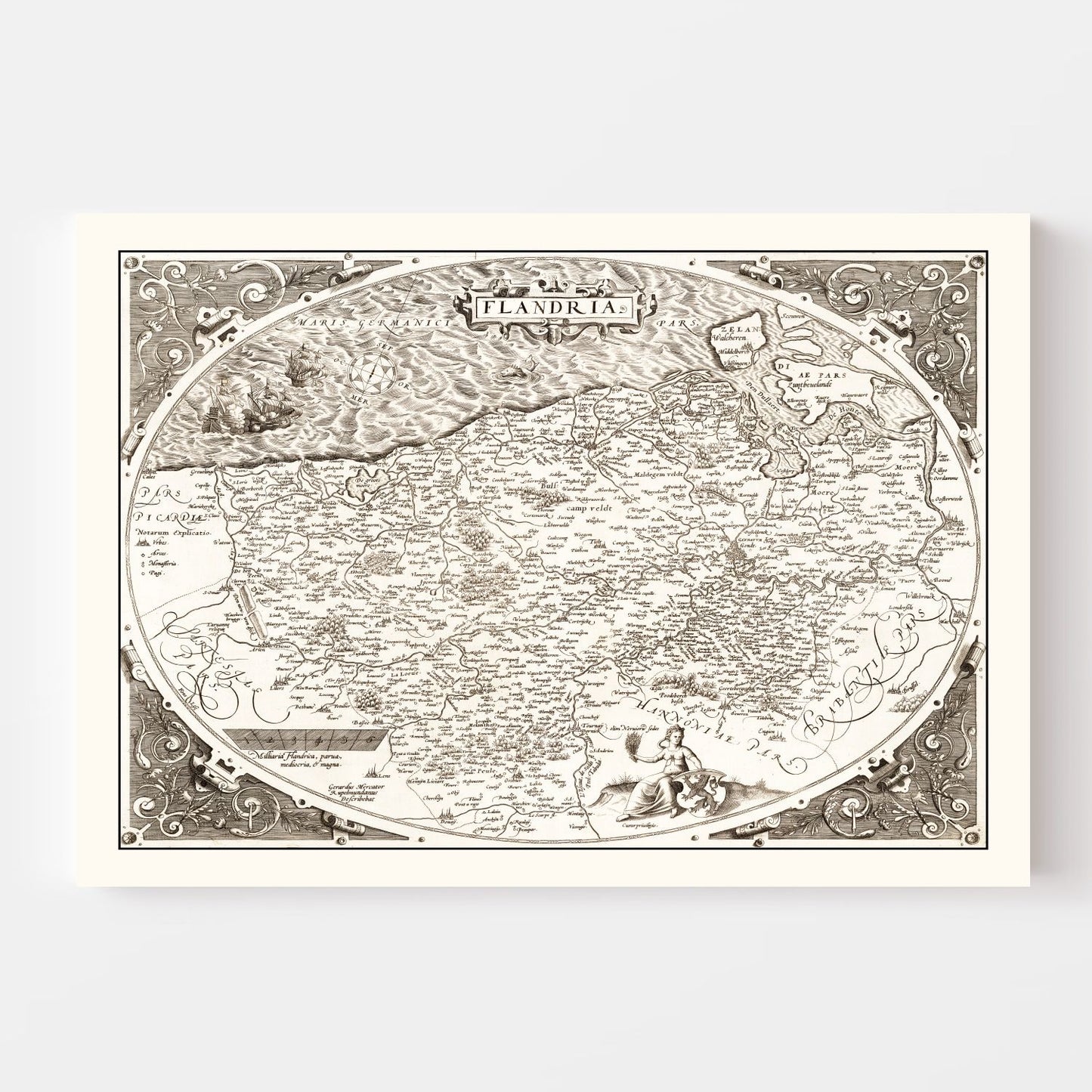 Vintage Map of Flanders, Belgium, 1570