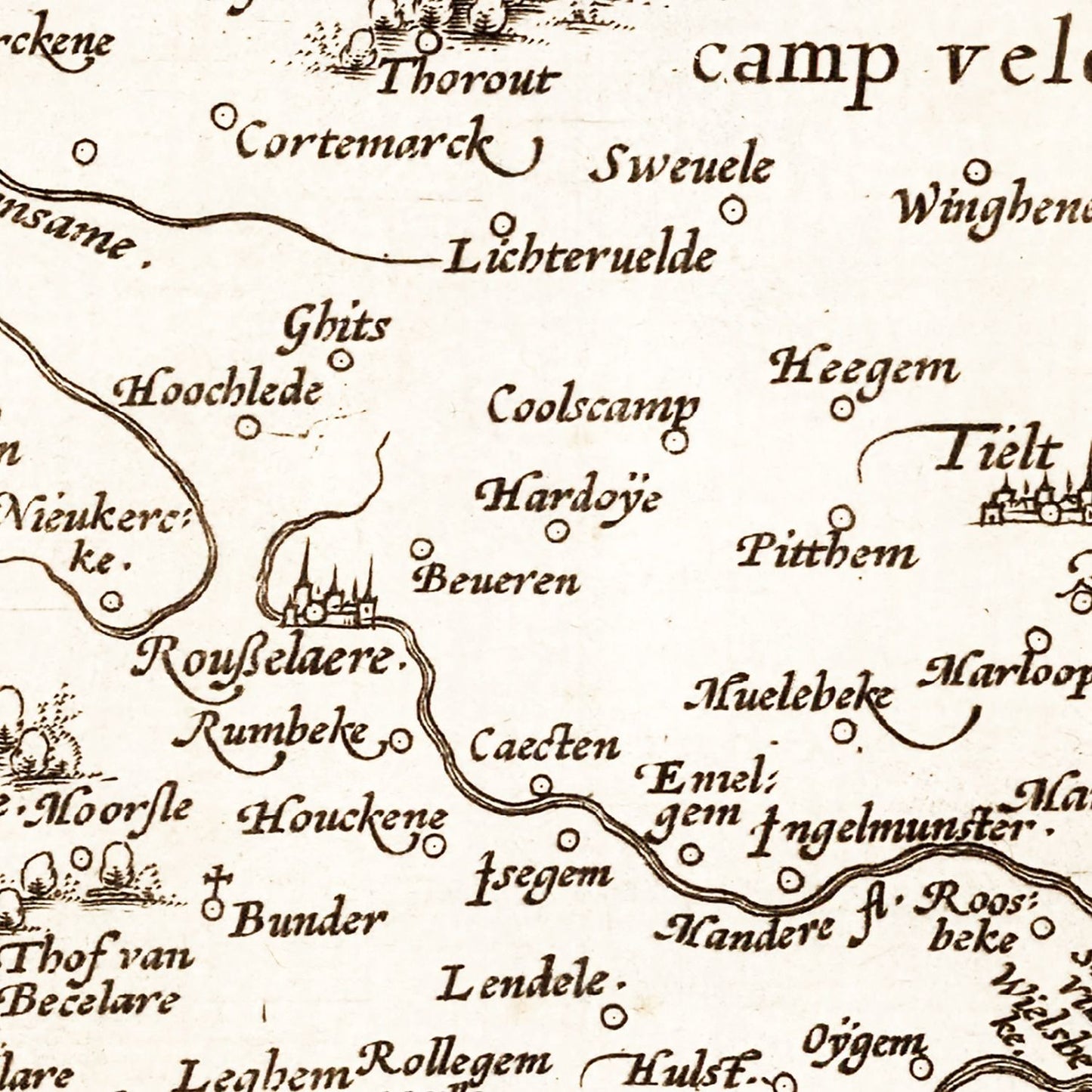 Vintage Map of Flanders, Belgium, 1570