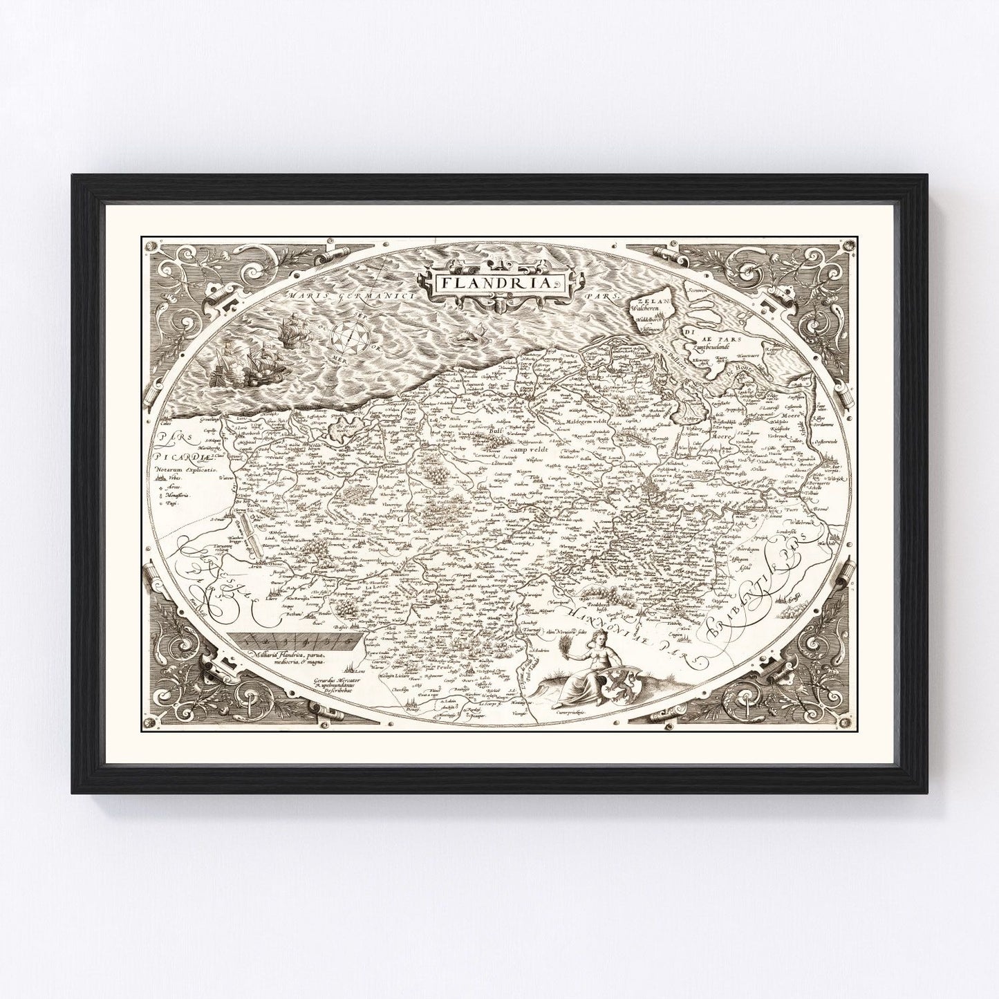 Vintage map of Flanders, Belgium, 1570, Renaissance cartography