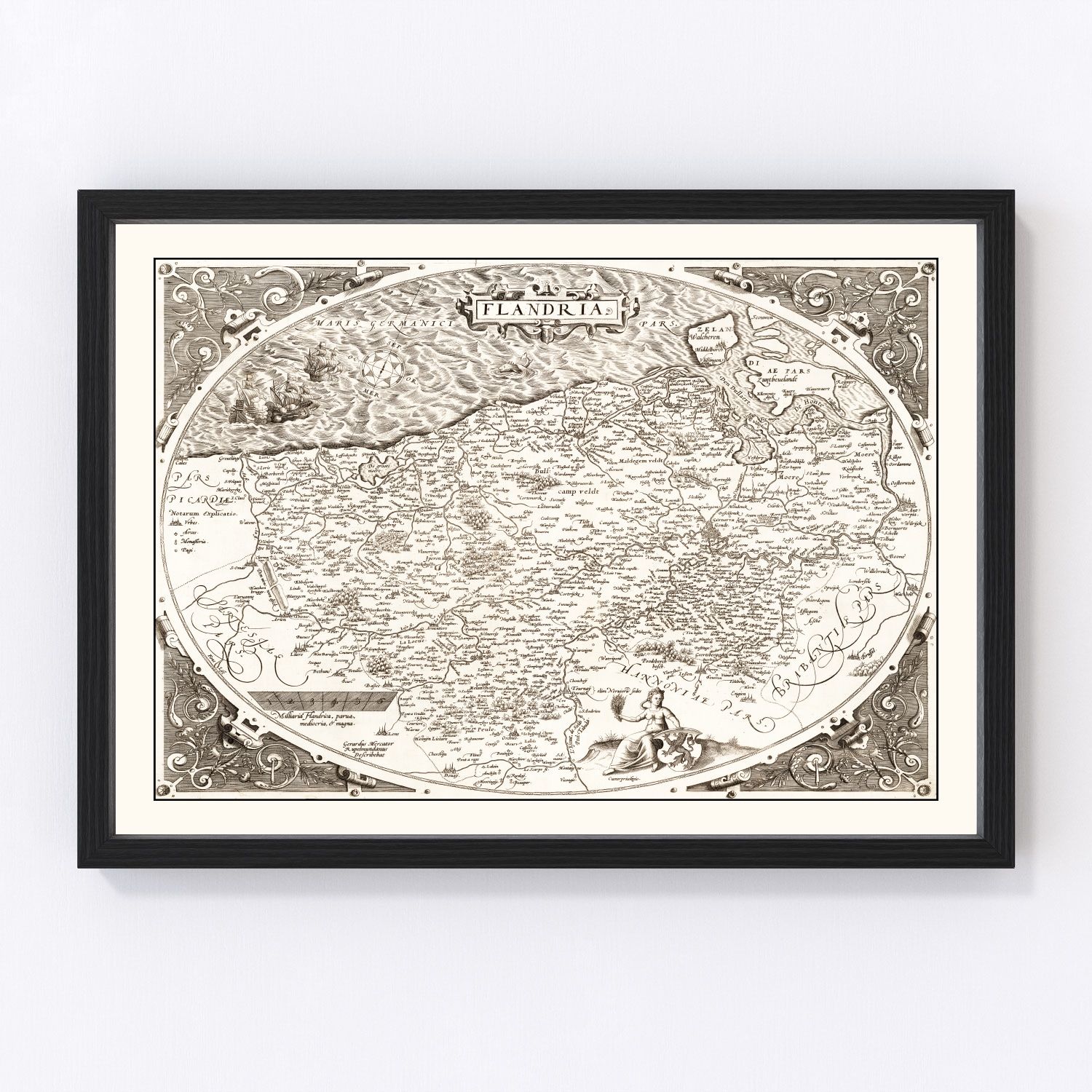 Vintage map of Flanders, Belgium, 1570, Renaissance cartography