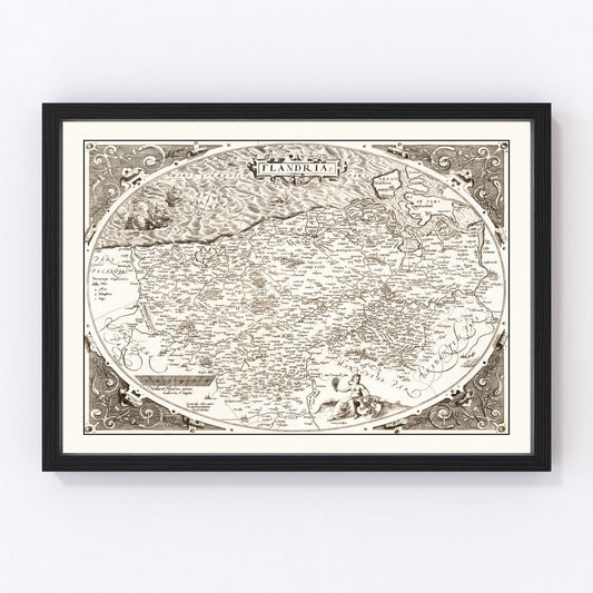 Vintage map of Flanders, Belgium, 1570, Renaissance cartography