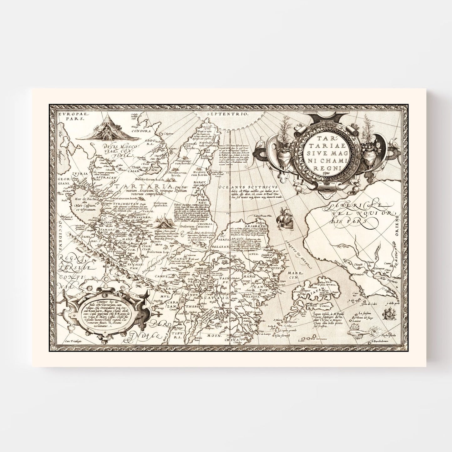 Vintage Map of Russia, Japan & China, 1570