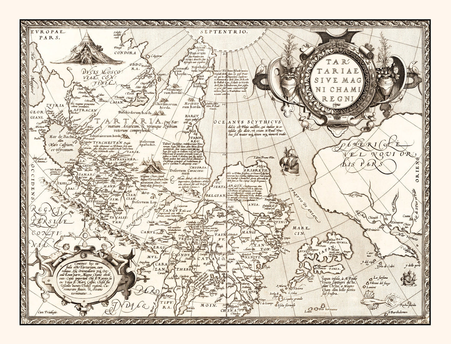 Vintage Map of Russia, Japan & China, 1570