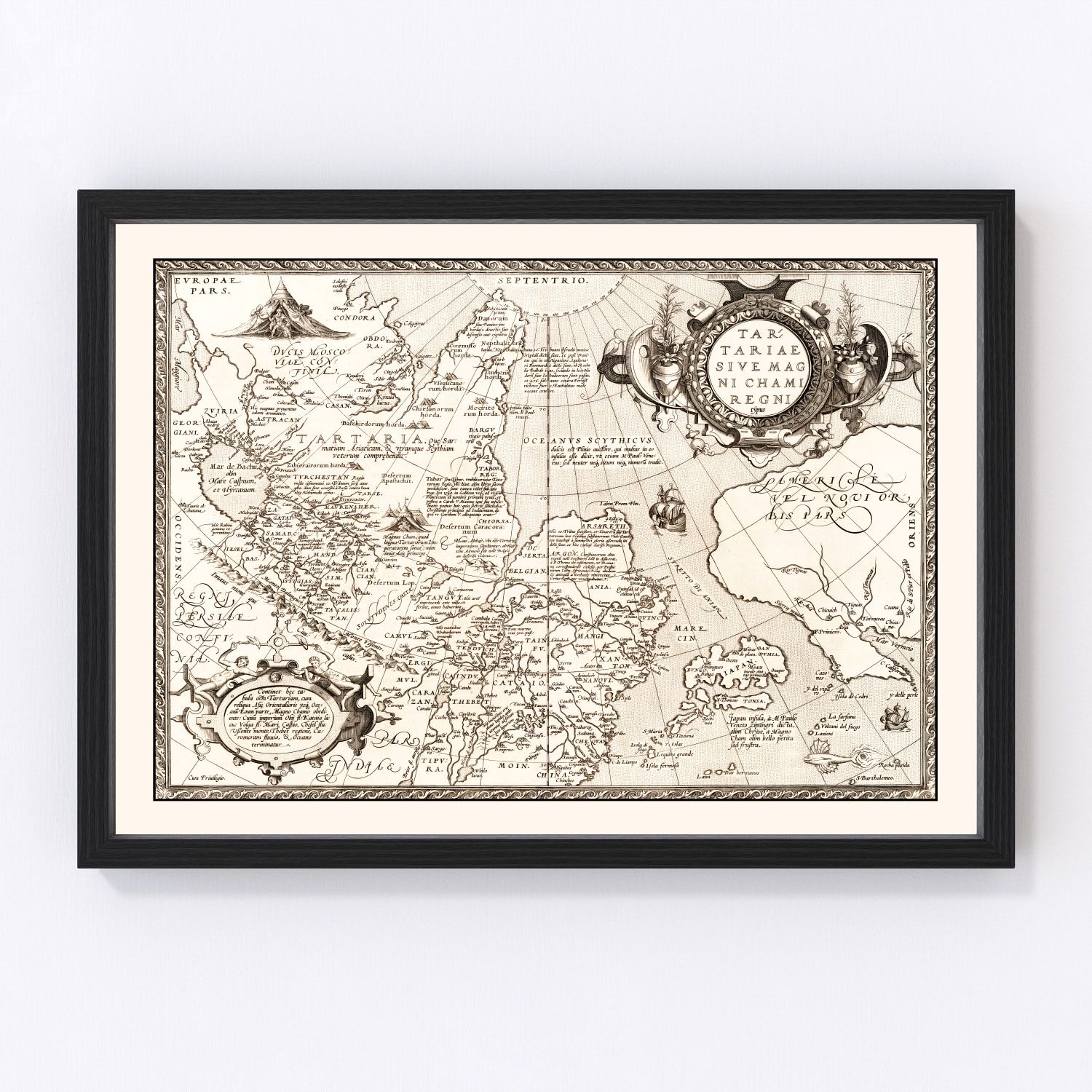 vintage map of Russia, Japan and China, 1570