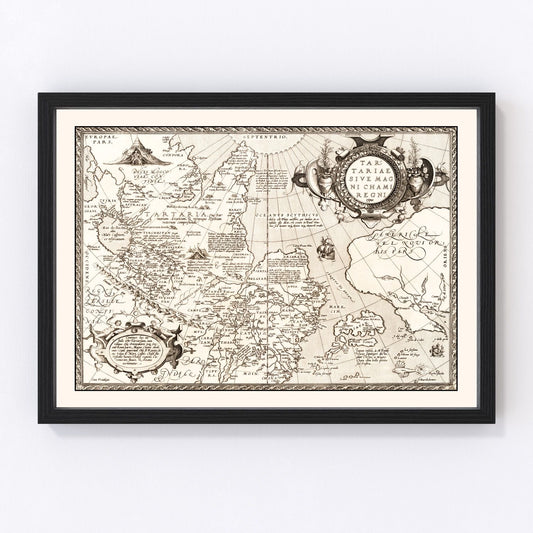 vintage map of Russia, Japan and China, 1570