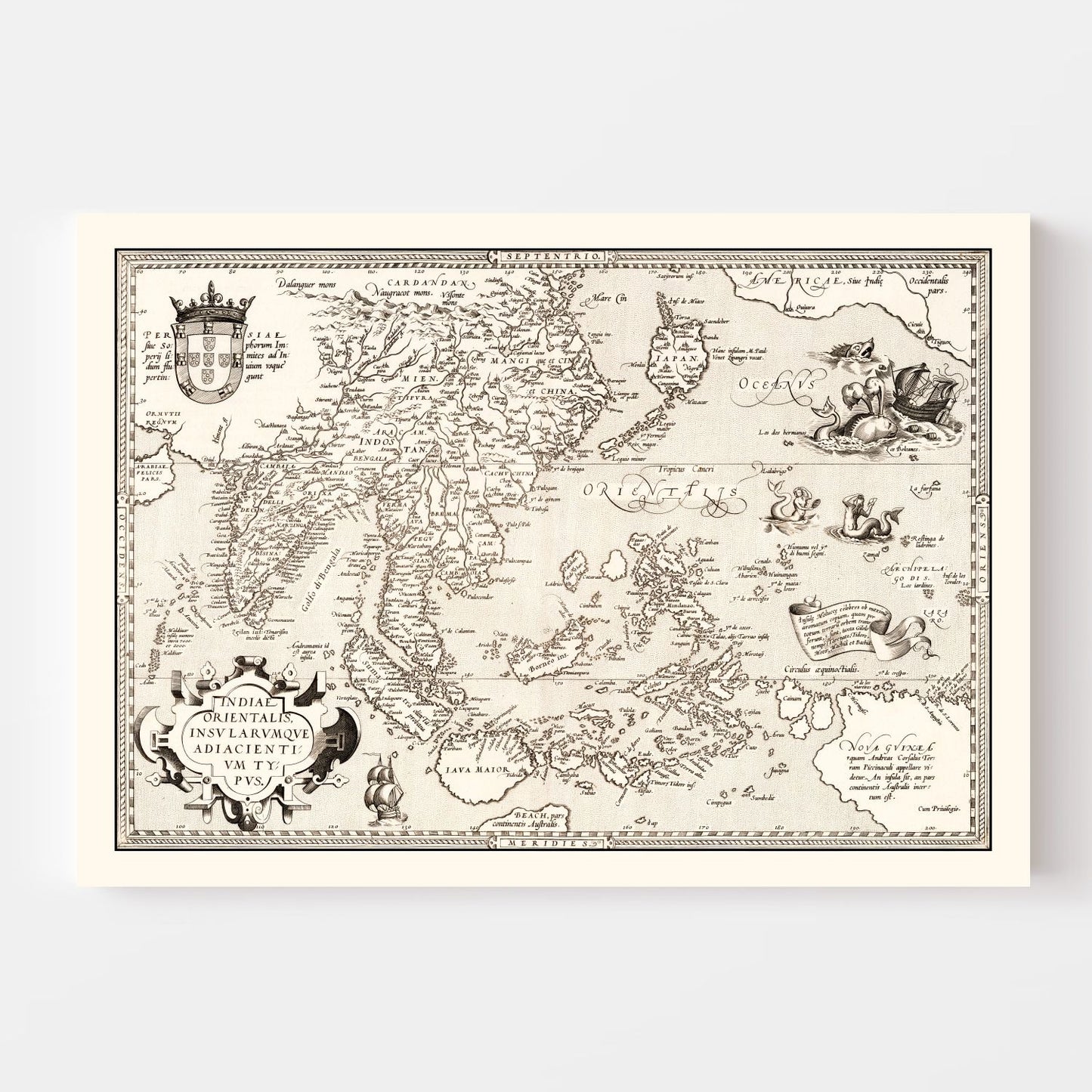Vintage Map of India, Japan, China & Indonesia, 1570