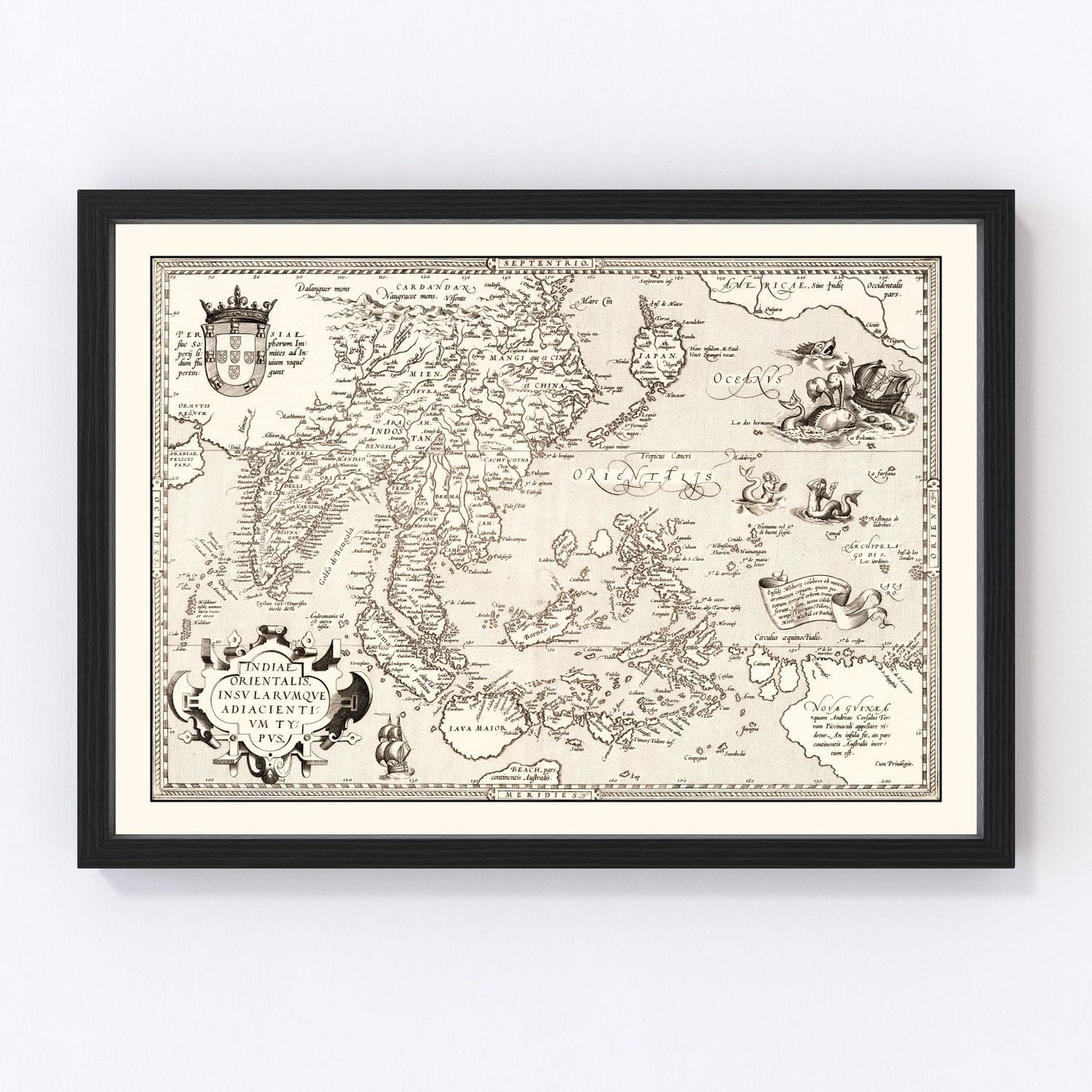 Vintage map of India, Japan, China and Indonesia, 1570