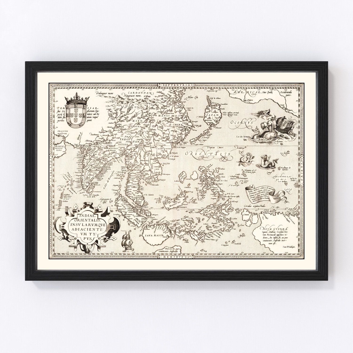 Vintage map of India, Japan, China and Indonesia, 1570