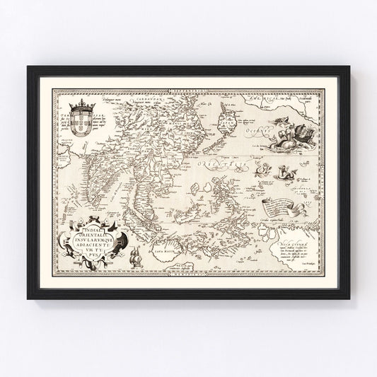 Vintage map of India, Japan, China and Indonesia, 1570