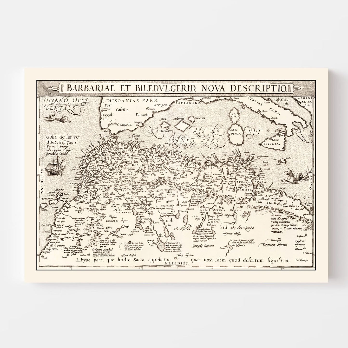Vintage Map of North Africa, 1570