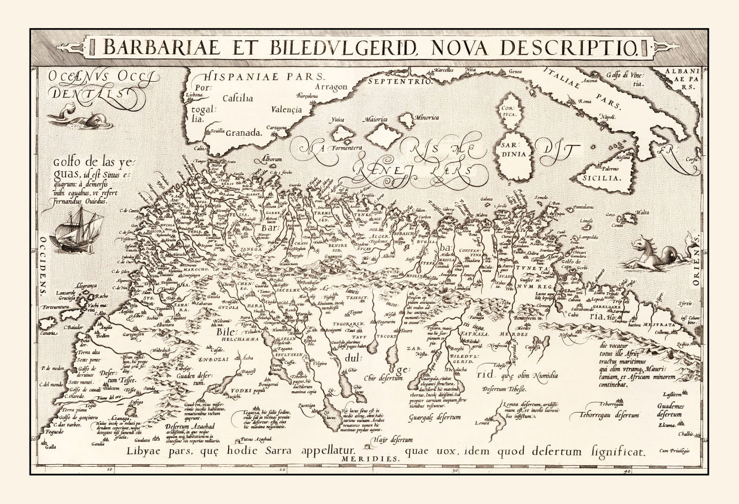 Vintage Map of North Africa, 1570
