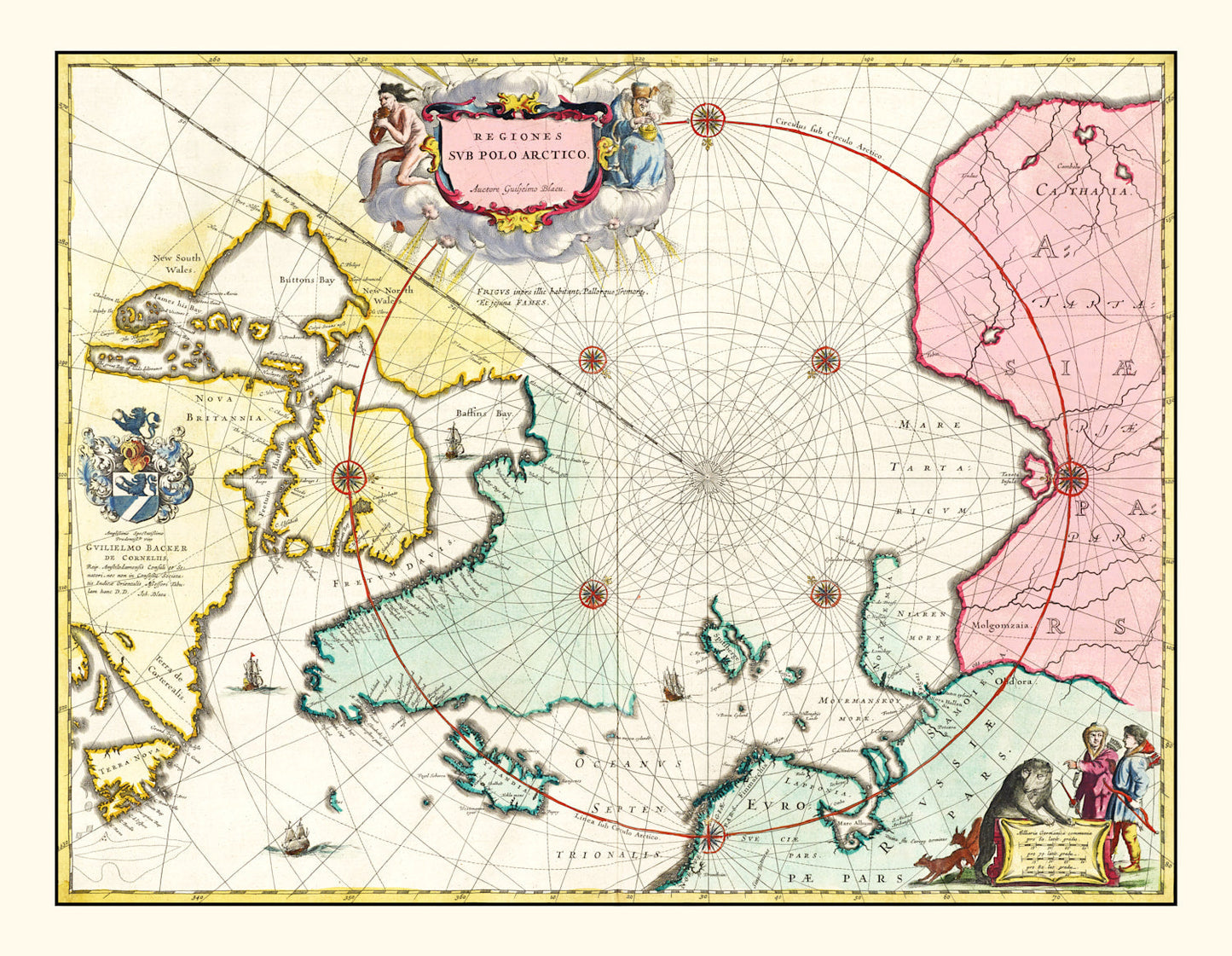 Vintage Map of the North Pole, Canada and Greenland, 1665