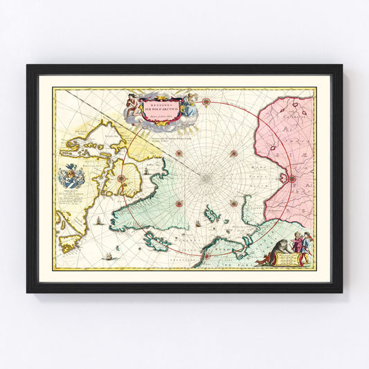 vintage map of the North Pole, Canada and Greenland, 1665