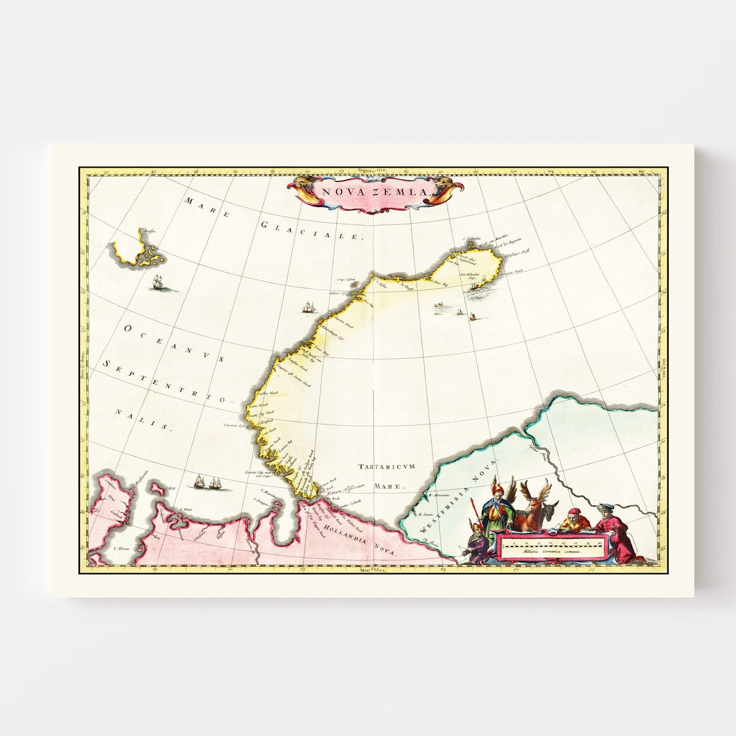 Vintage Map of Nova Zembla, Russia, 1665