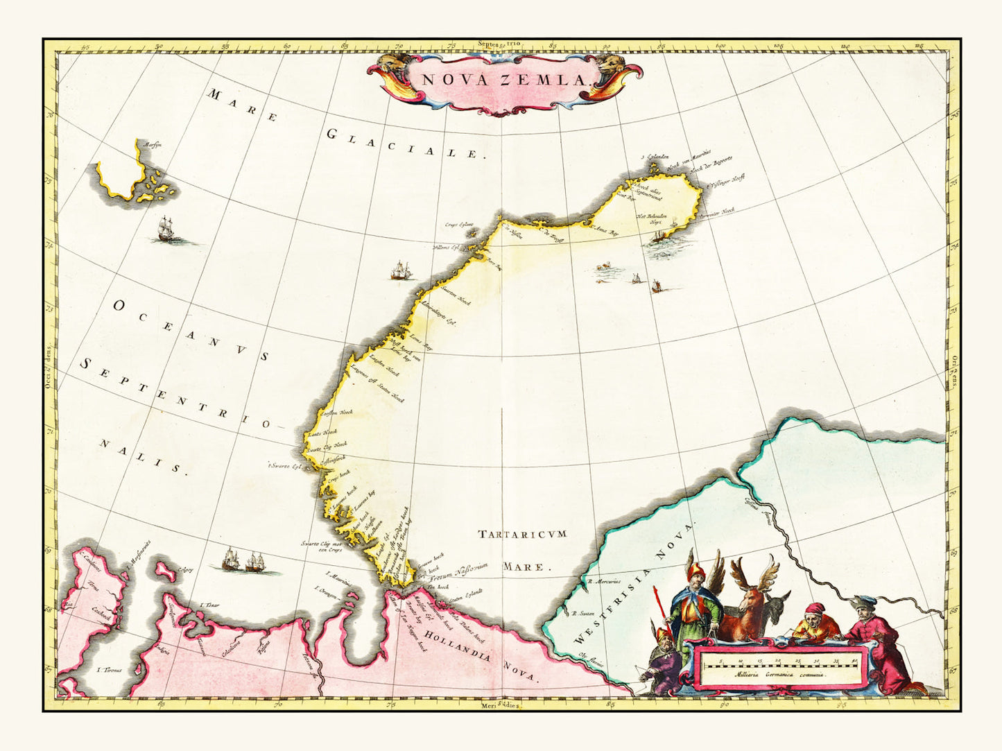 Vintage Map of Nova Zembla, Russia, 1665
